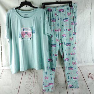 Joyspun Plus Size 3X (22W-24W) Happy Camper 2pc Lounge Pajama Set W/Pockets NWOT